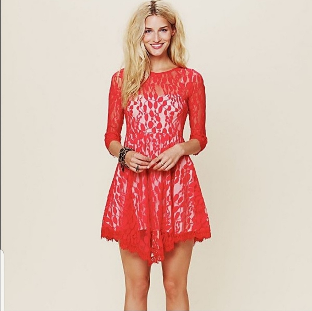 Free People Dress |Hot Red Lace|